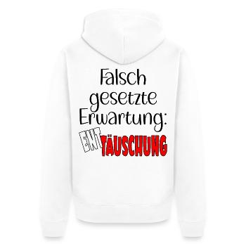 KRISE ERWARTUNG ENTTÄUSCHUNG - Unisex Premium Bio Zip Hoodie - Weiß - Hinten - Thijin (182cm)