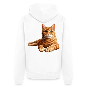 Realistic Orange Tabby Cat Portrait - Unisex Premium Organic Zip Hoodie - white - Back - Thijin (182cm)