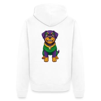 Rottweiler Dog Funny Kawaii Cartoon Character - Unisex Premium Organic Zip Hoodie - white - Back - Thijin (182cm)