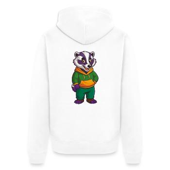 blaireau drôle Kawaii dessin animé Personnage Clipart - Veste à capuche bio Premium Unisexe - blanc - Dos - Thijin (182cm)