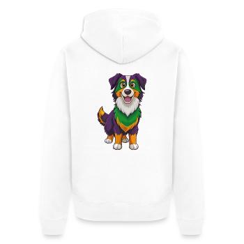 Australian Shepherd Dog Funny Kawaii Cartoon - Unisex Premium Organic Zip Hoodie - white - Back - Thijin (182cm)