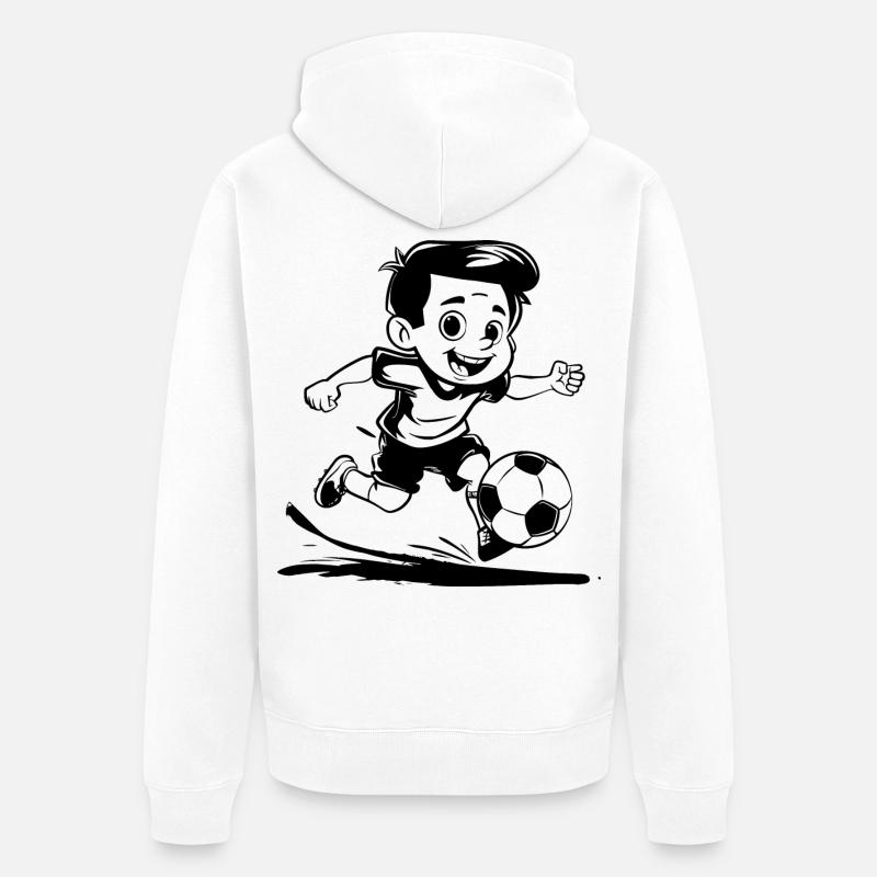Soccer Boy Dessin animé Look - Veste à capuche bio Premium Unisexe - blanc