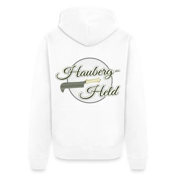 Held des Haubergs Wald Ranger Hauberg Knipp Gnibb - Unisex Premium Bio Zip Hoodie - Weiß - Hinten - Thijin (182cm)