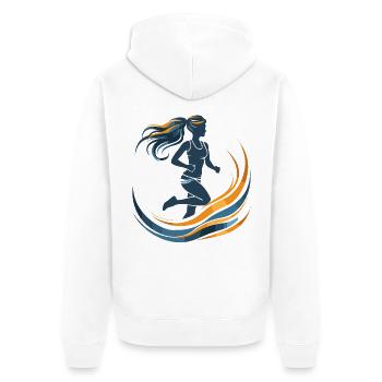 Grafik Läuferin - Unisex Premium Bio Zip Hoodie - Weiß - Hinten - Thijin (182cm)