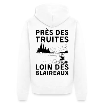 Humour pêche truite - Veste à capuche bio Premium Unisexe - blanc - Dos - Thijin (182cm)