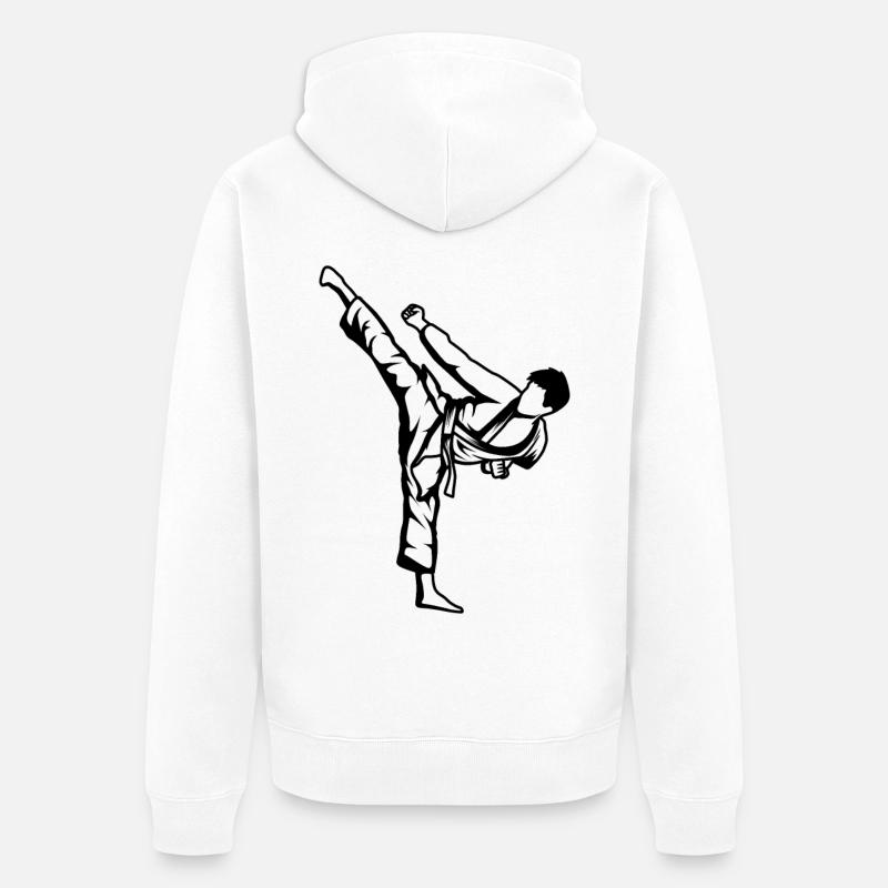 Dessin de garçon de karaté - Veste à capuche bio Premium Unisexe - blanc