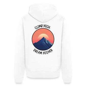 Wanderlust Design – Bergsteiger Kletterer Geschenk - Unisex Premium Bio Zip Hoodie - Weiß - Hinten - Thijin (182cm)