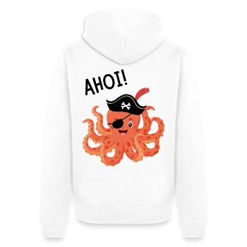 PiratenOktopus - Unisex Premium Bio Zip Hoodie - Weiß - Hinten - Thijin (182cm)