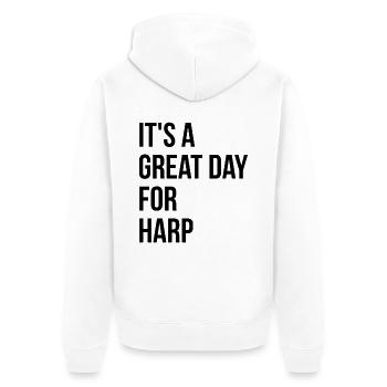 Harfe - Unisex Premium Bio Zip Hoodie - Weiß - Hinten - Thijin (182cm)