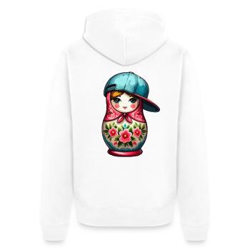 Matryoshka Cool Cap Gift - Unisex Premium Organic Zip Hoodie - white - Back - Thijin (182cm)
