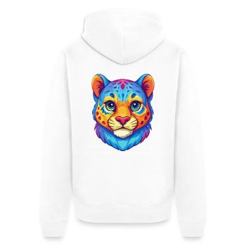 Bébé chat léopard des neiges, dessin animé, animal kawaii - Veste à capuche bio Premium Unisexe - blanc - Dos - Thijin (182cm)