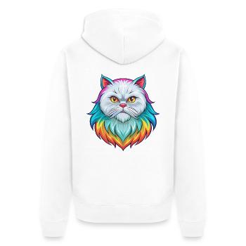 Weiße Langhaar Persische Katzenrasse Karikatur Kawaii An - Unisex Premium Bio Zip Hoodie - Weiß - Hinten - Thijin (182cm)