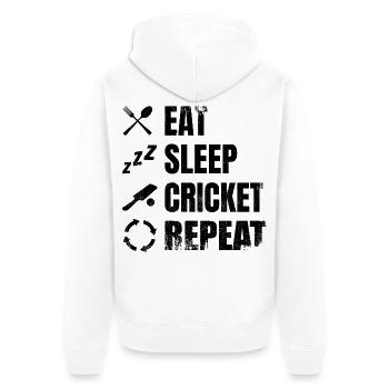 Essen Schlafen Cricket Wiederholen - Unisex Premium Bio Zip Hoodie - Weiß - Hinten - Thijin (182cm)