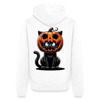Cute Black Cat Halloween Design Pumpkin Costume - Unisex Premium Organic Zip Hoodie - white - Back - Thijin (182cm)
