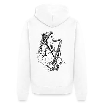 Croquis du saxophoniste - Veste à capuche bio Premium Unisexe - blanc - Dos - Thijin (182cm)