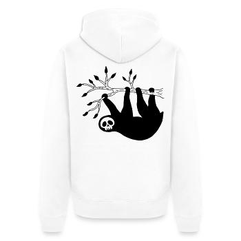 Schwarzer Faultierschädel - Unisex Premium Bio Zip Hoodie - Weiß - Hinten - Thijin (182cm)