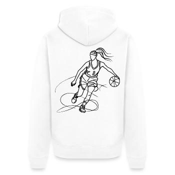 Joueur de basket-ball féminin dessin au trait - Veste à capuche bio Premium Unisexe - blanc - Dos - Thijin (182cm)