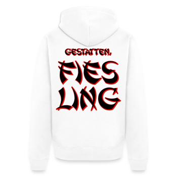Fies Ling - Unisex Premium Bio Zip Hoodie - Weiß - Hinten - Thijin (182cm)