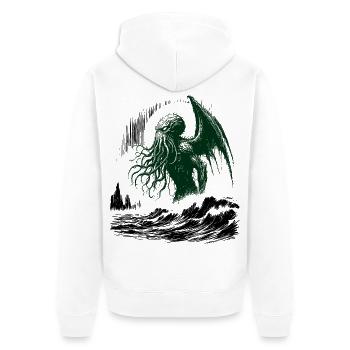 Cthulhu taucht aus den Meeren auf - Unisex Premium Bio Zip Hoodie - Weiß - Hinten - Thijin (182cm)