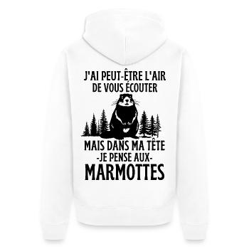Mais dans ma tête je pense aux marmottes - Veste à capuche bio Premium Unisexe - blanc - Dos - Thijin (182cm)