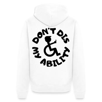 Leugne meine Behinderung nicht # - Unisex Premium Bio Zip Hoodie - Weiß - Hinten - Thijin (182cm)