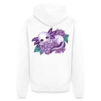 Axolotl in Lila mit Blume Blüte Hortensie - Unisex Premium Bio Zip Hoodie - Weiß - Hinten - Thijin (182cm)