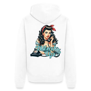 Rockabilly Woman Rotary Phone - Unisex Premium Organic Zip Hoodie - white - Back - Thijin (182cm)