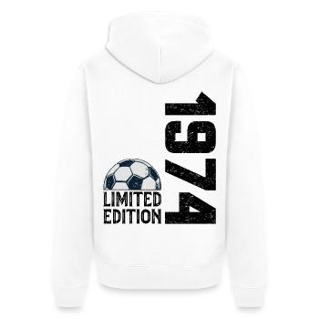 Fußball in limitierter Auflage zum 50-jährigen - Unisex Premium Bio Zip Hoodie - Weiß - Hinten - Thijin (182cm)