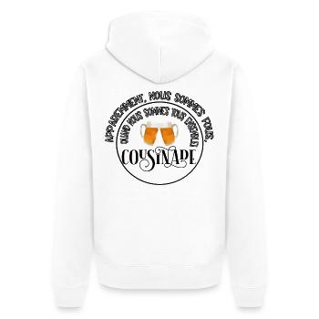 apparemment nous sommes cousinade a personnaliser - Veste à capuche bio Premium Unisexe - blanc - Dos - Thijin (182cm)