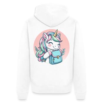 Einhorn Pastell Unicorn mit Schulranzen - Unisex Premium Bio Zip Hoodie - Weiß - Hinten - Thijin (182cm)