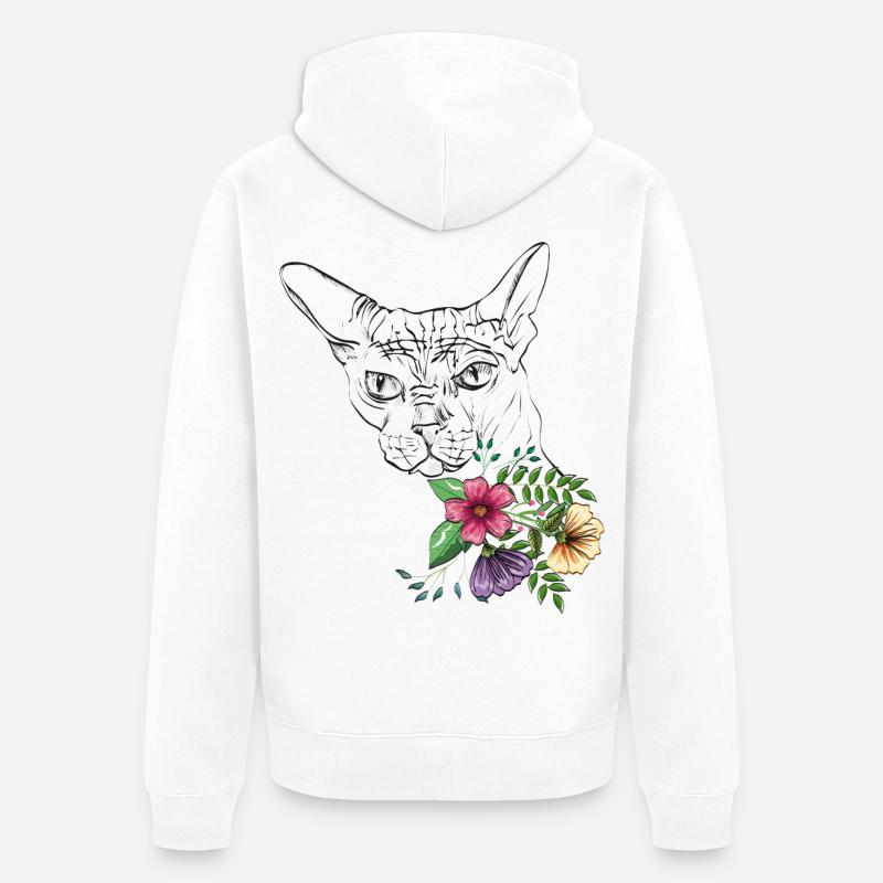 Chat avec des fleurs - Veste à capuche bio Premium Unisexe - blanc
