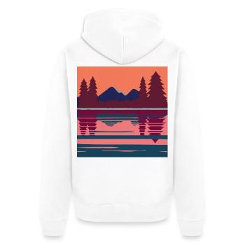 Geometrische Abendlandschaft am See - Unisex Premium Bio Zip Hoodie - Weiß - Hinten - Thijin (182cm)