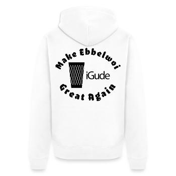 iGude Geripptes Great Again Ebbelwoi - Unisex Premium Bio Zip Hoodie - Weiß - Hinten - Thijin (182cm)