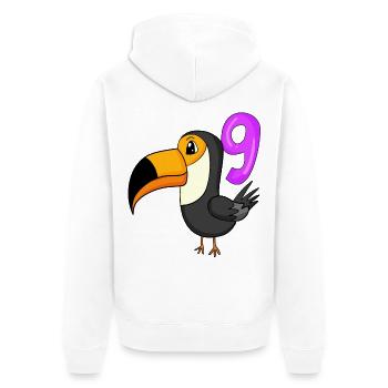 Motif 9ème Anniversaire Toucan Oiseau - 9 ans - Veste à capuche bio Premium Unisexe - blanc - Dos - Thijin (182cm)