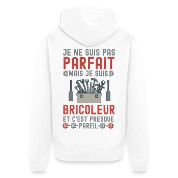 Je ne suis pas parfait je suis bricoleur - Veste à capuche bio Premium Unisexe - blanc - Dos - Thijin (182cm)