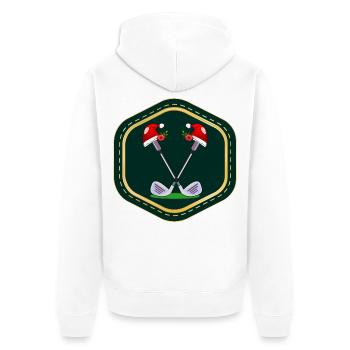 WEIHNACHTSGESCHENKE GOLFSPORT - Unisex Premium Bio Zip Hoodie - Weiß - Hinten - Thijin (182cm)