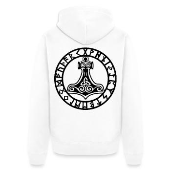 Schwarzer Wikingerhammer - Unisex Premium Bio Zip Hoodie - Weiß - Hinten - Thijin (182cm)