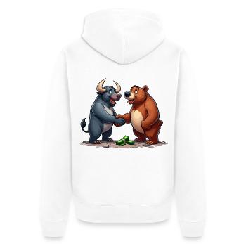 Marché boursier Taureau Ours Poignée de main Profit Cadeau - Veste à capuche bio Premium Unisexe - blanc - Dos - Thijin (182cm)