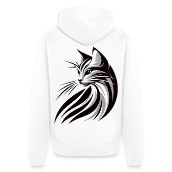 Katzen Silhouette Tribal Katze, Cat Tattoo - Unisex Premium Bio Zip Hoodie - Weiß - Hinten - Thijin (182cm)