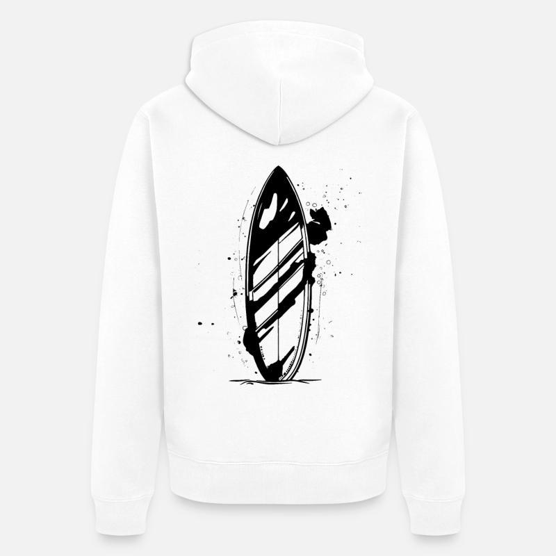 Dessin de planche de surf - Veste à capuche bio Premium Unisexe - blanc