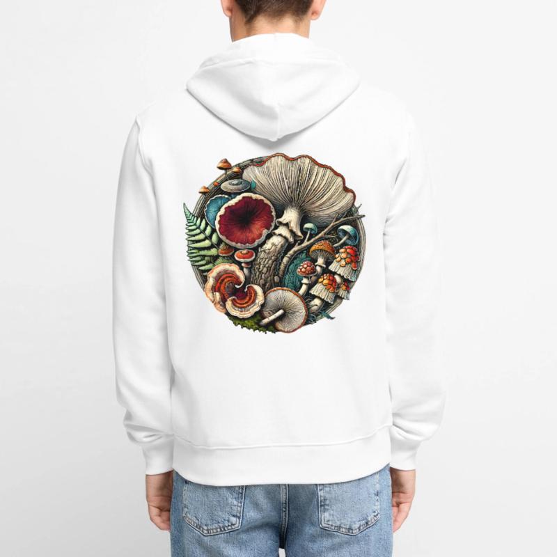 Conception complexe de champignons et d’éléments forestiers Veste à capuche bio Premium Unisexe