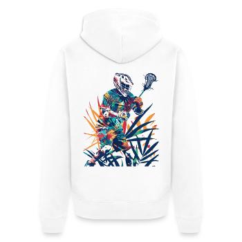 Look de bande dessinée de joueur de crosse - Veste à capuche bio Premium Unisexe - blanc - Dos - Thijin (182cm)