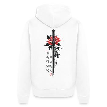 Japan Characters Sword Rose Aesthetics - Unisex Premium Organic Zip Hoodie - white - Back - Thijin (182cm)