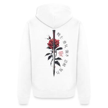 Japan Sword Rose Characters Aesthetics - Unisex Premium Organic Zip Hoodie - white - Back - Thijin (182cm)