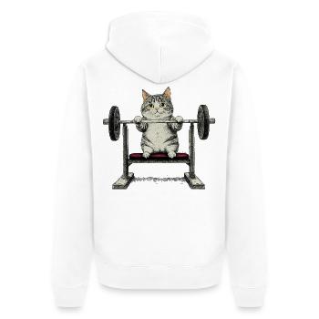 Fit Cat - Unisex Premium Bio Zip Hoodie - Weiß - Hinten - Thijin (182cm)