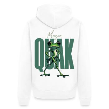 Cooler Cartoon-Frosch „Mager Quak“ Wortspiel - Unisex Premium Bio Zip Hoodie - Weiß - Hinten - Thijin (182cm)