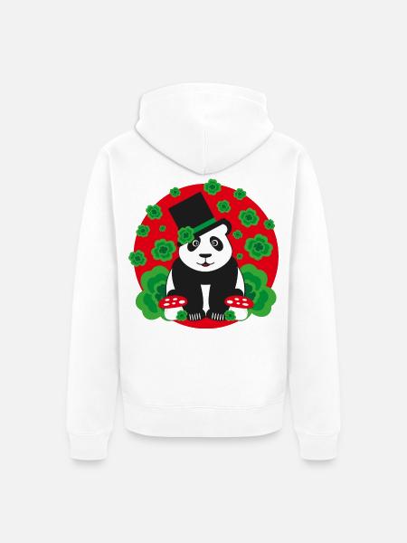 Panda Glücksbringer mit Kleeblätter. - Unisex Premium Bio Zip Hoodie - Weiß