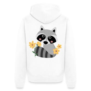 Kleiner Waschbär mit Blumen - Unisex Premium Bio Zip Hoodie - Weiß - Hinten - Thijin (182cm)