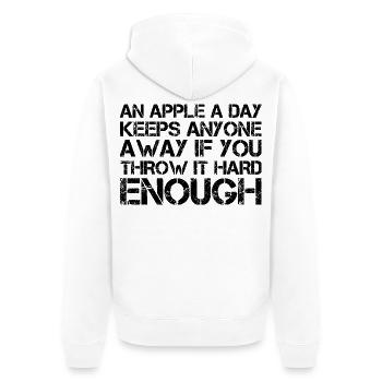 an apple a day keeps anyone away if you throw It - Unisex Premium Bio Zip Hoodie - Weiß - Hinten - Thijin (182cm)