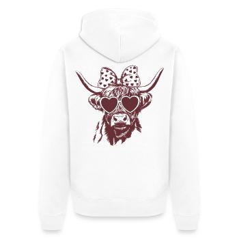 Highland Kuh in Love – Design mit Herzbrille - Unisex Premium Bio Zip Hoodie - Weiß - Hinten - Thijin (182cm)